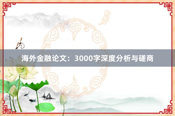 海外金融论文：3000字深度分析与磋商